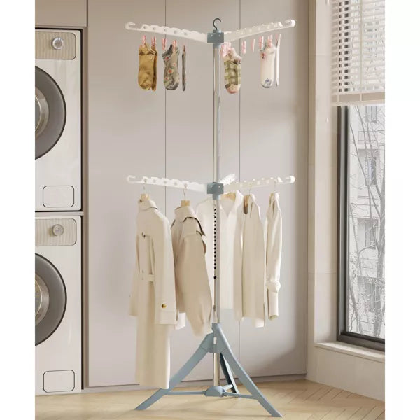 SUGIFT 2 Tier Clothes Drying Rack, 63Inch Folding Laundry Drying Rack with Rotatable Arms for Hangers
