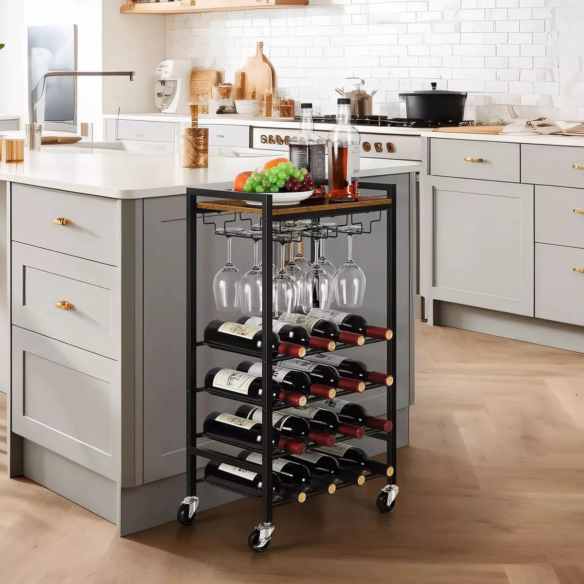 SUGIFT Freestanding Wine Rack Rustic Wine Holder Stand