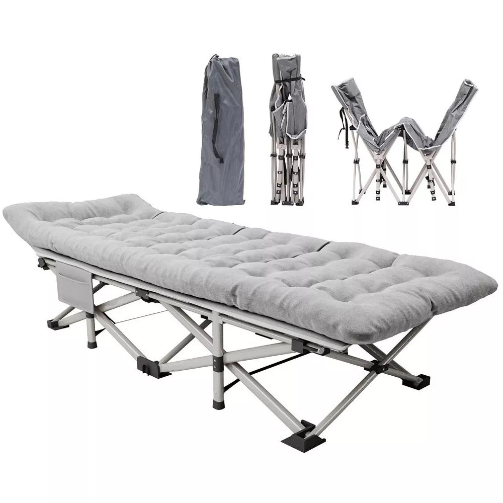 SUGIFT Camping Cot with Mattress 75" x 28" inch Folding Bed with Carry Bag, Silver