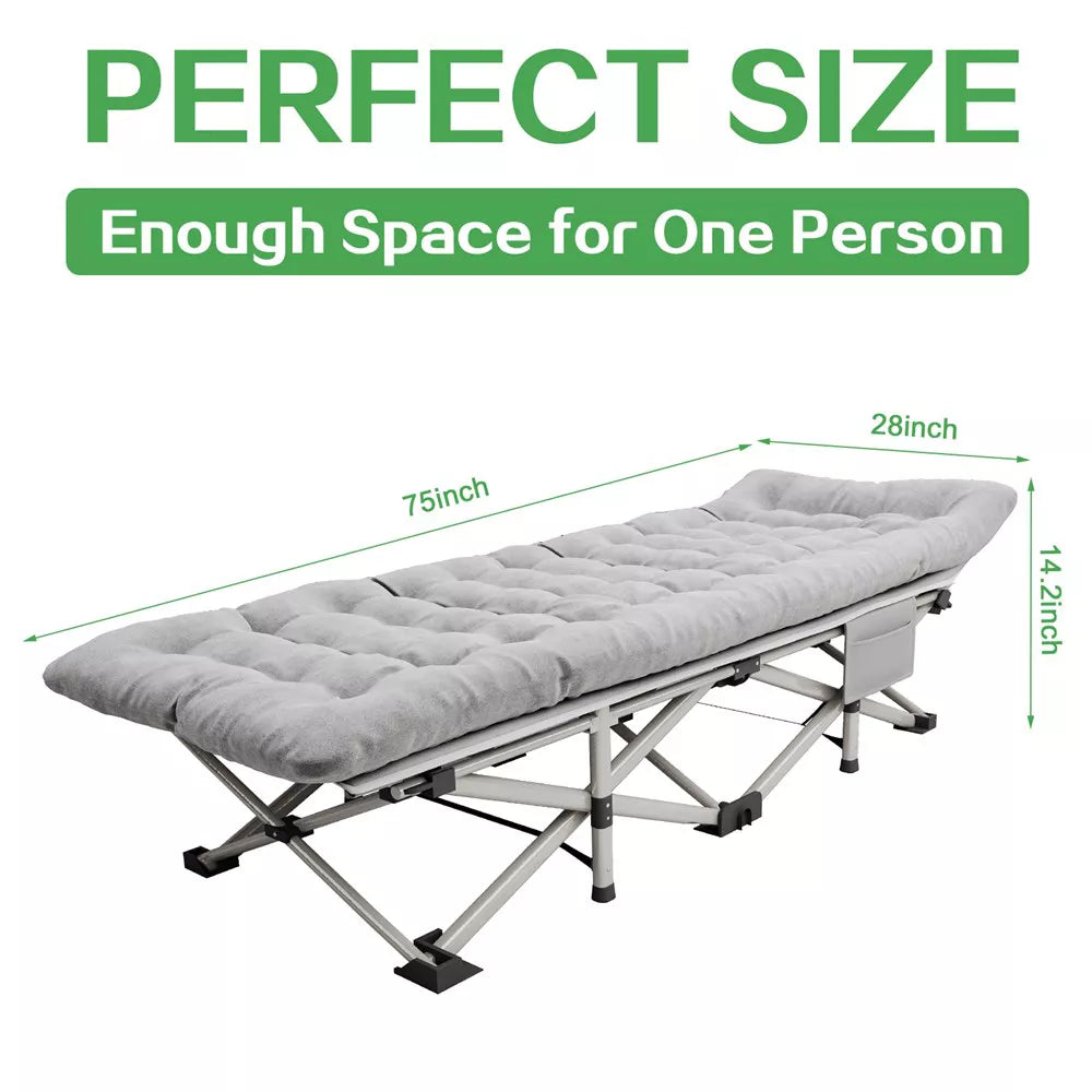 SUGIFT Camping Cot with Mattress 75" x 28" inch Folding Bed with Carry Bag, Silver