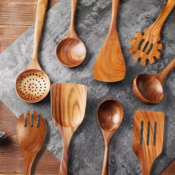 SUGIFT 9 Piece Wooden Cooking Utensil Set