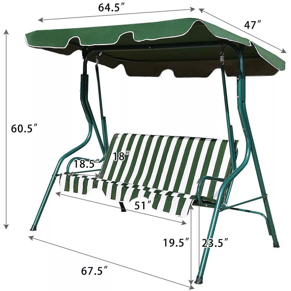 SUGIFT 3-Person Patio Swing? Chair with Cushion and Adjustable Tilt Canopy in Green