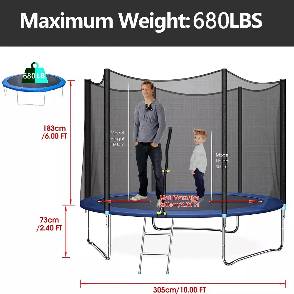 SUGIFT 10FT Blue Trampoline with Basketball Hoop