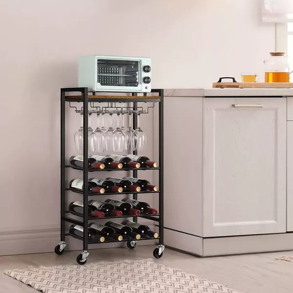 SUGIFT Freestanding Wine Rack Rustic Wine Holder Stand