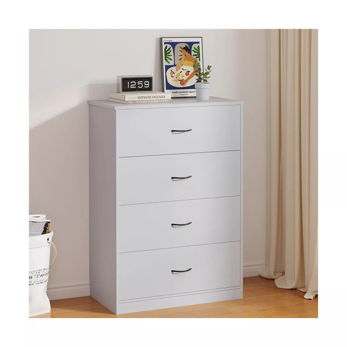SUGIFT Modern 4 Drawer Dresser, Storage Cabinet Dresser Organizer Unit with Handle for Living Room, Hallway, Entryway, Gray