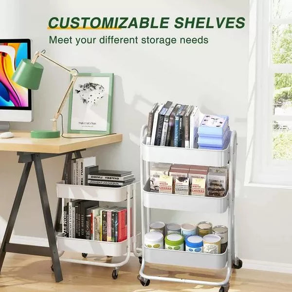 SUGIFT 3 Tier Metal Utiltiy Cart Arctic White, Easy Rolling, Powder Coating, Metal Structure