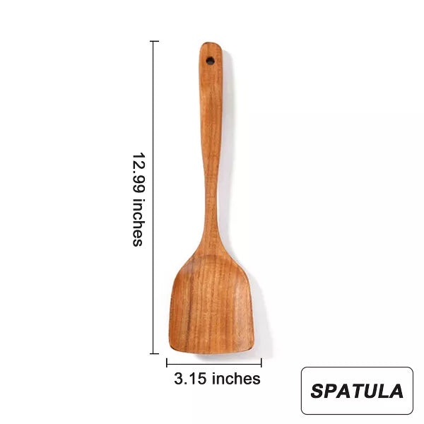 SUGIFT 9pc Non-Toxic Kitchen Utensils Set Natural Teak Wooden Cooking Utensils Set