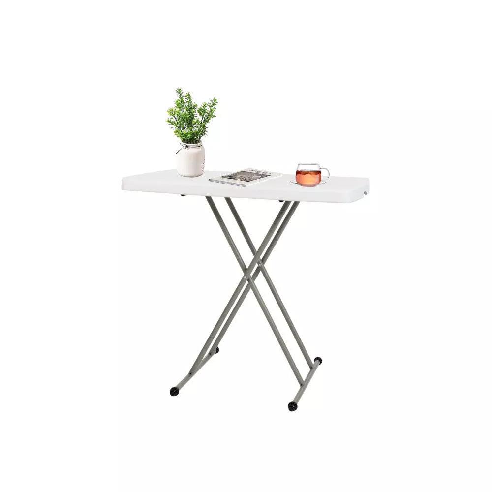 SUGIFT 30in Height Adjustable Folding Table TV Tray for Indoor Outdoor Use, White