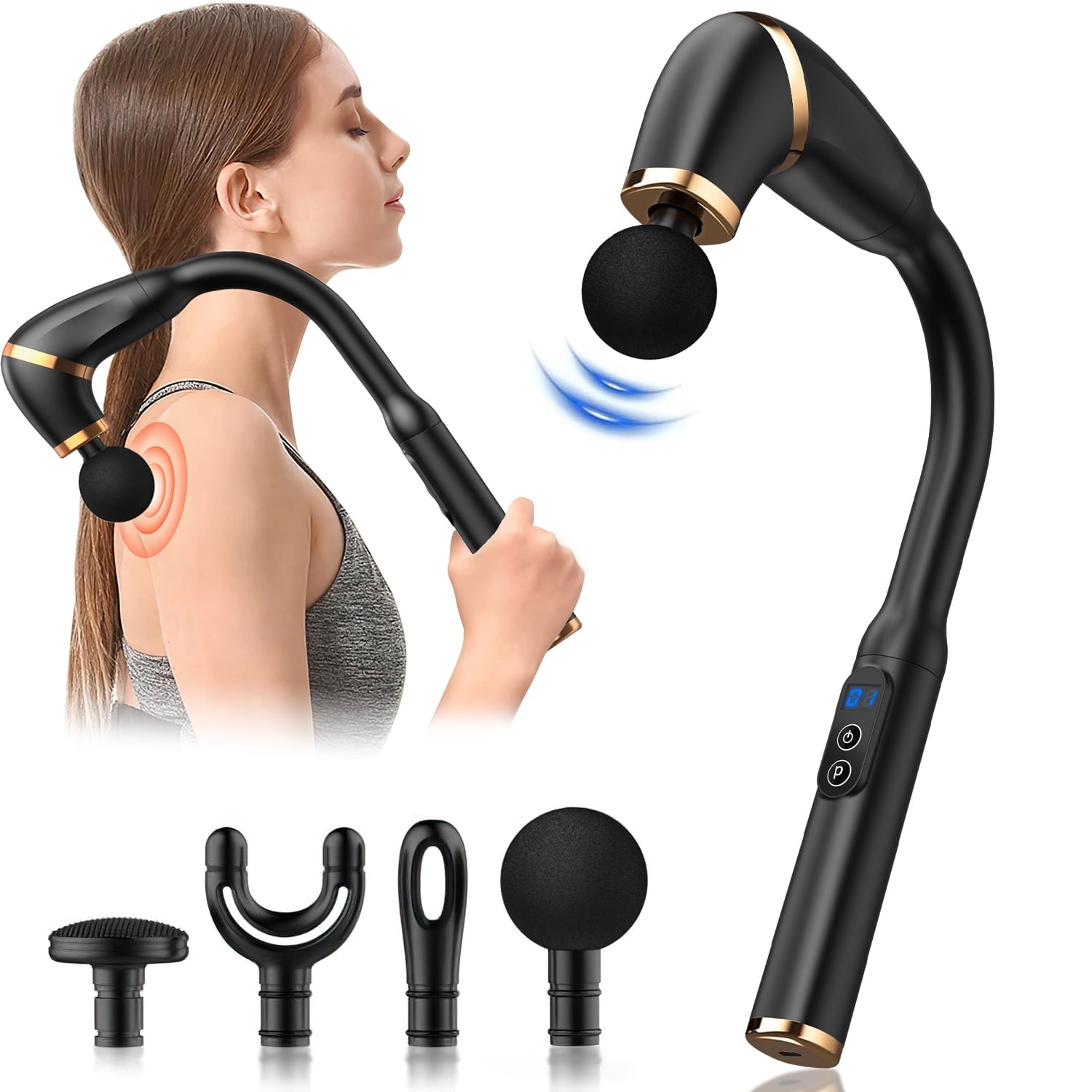 SUGIFT U Shaped Back Massage Gun with 5 Massage Heads