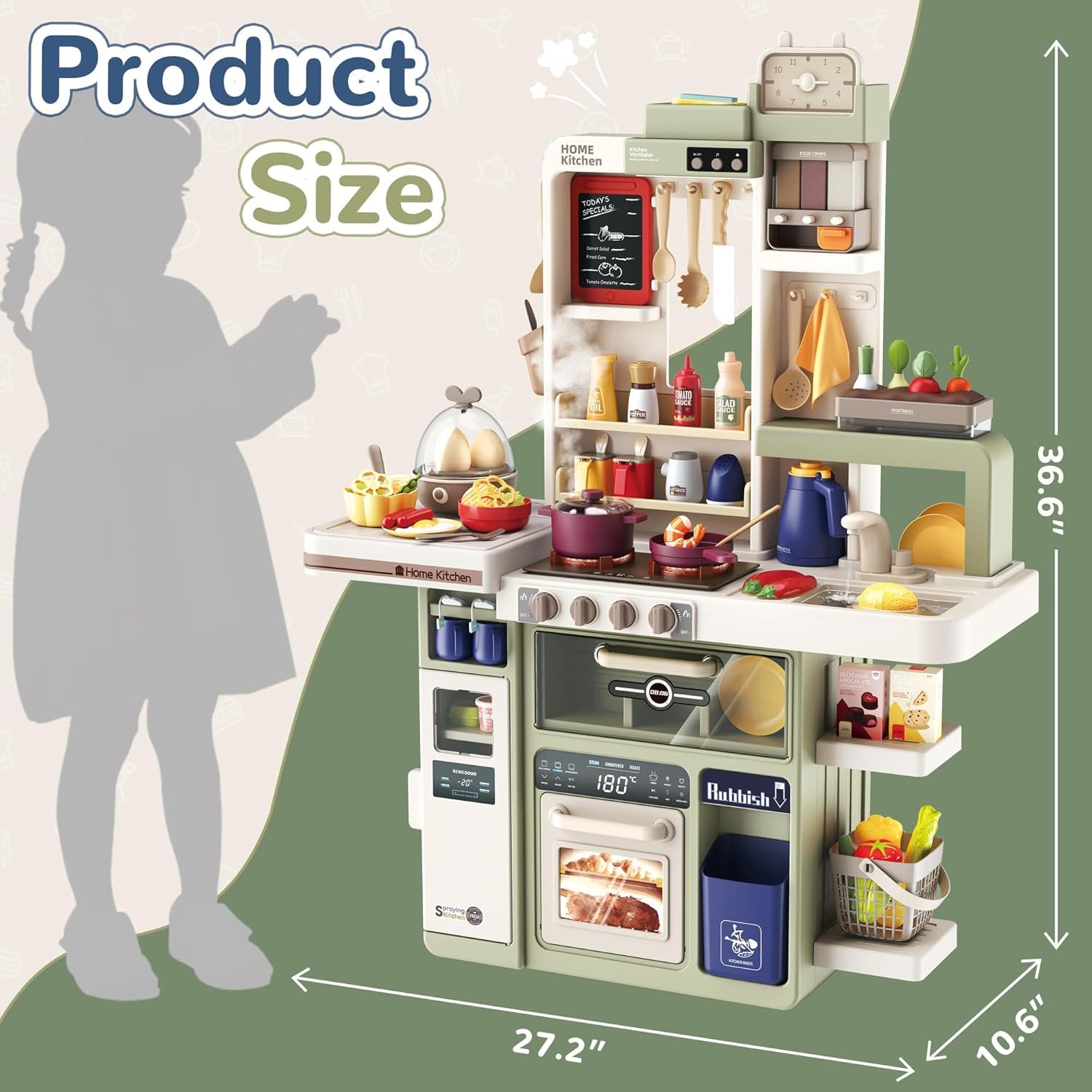 Play Kitchen Kids Kitchen Playset with Sound and Light, Green – SUGIFT