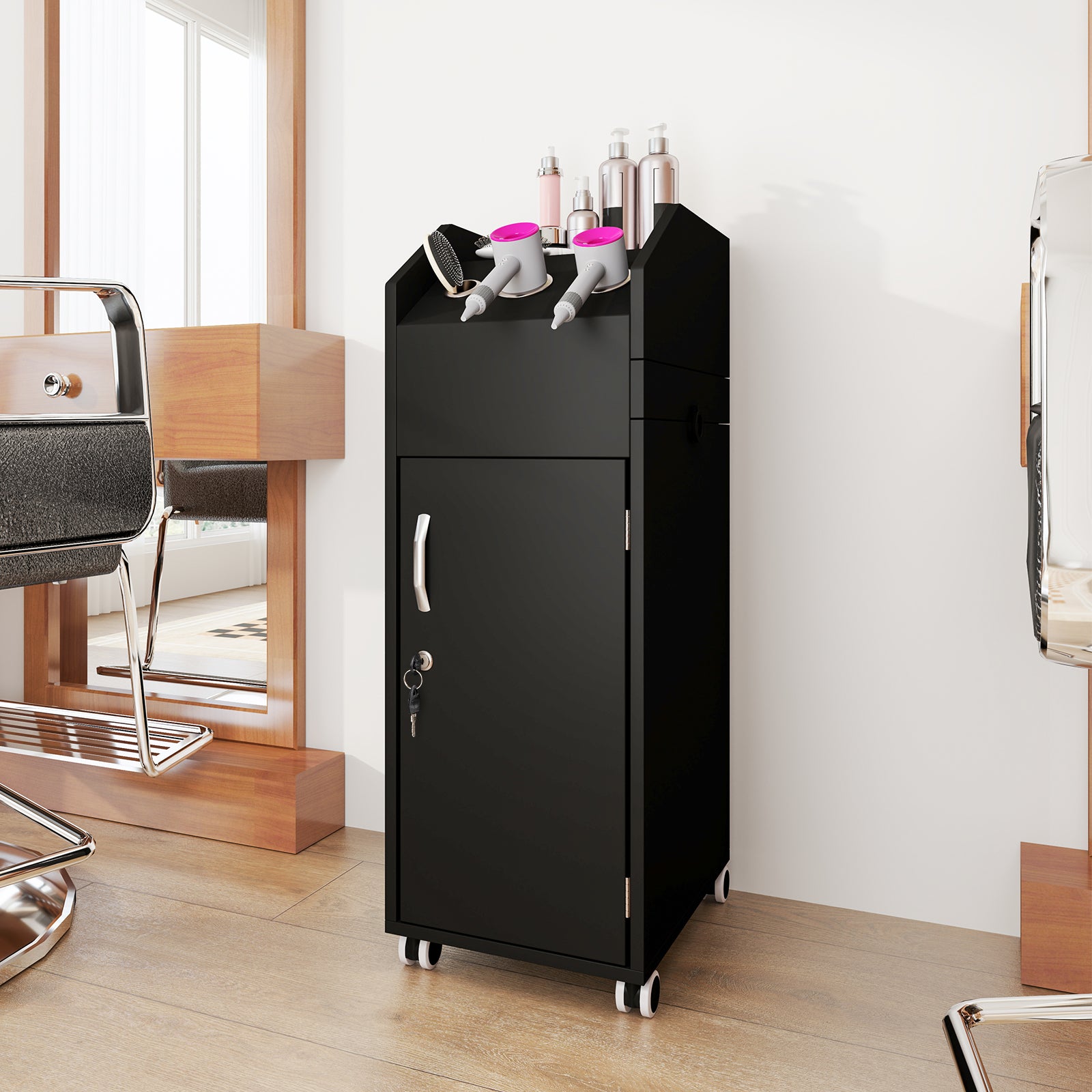 Salon Trolley Cart 360¡ã Rolling Tool Cart Mobile Storage Station with 4 Lockable Wheels-Black