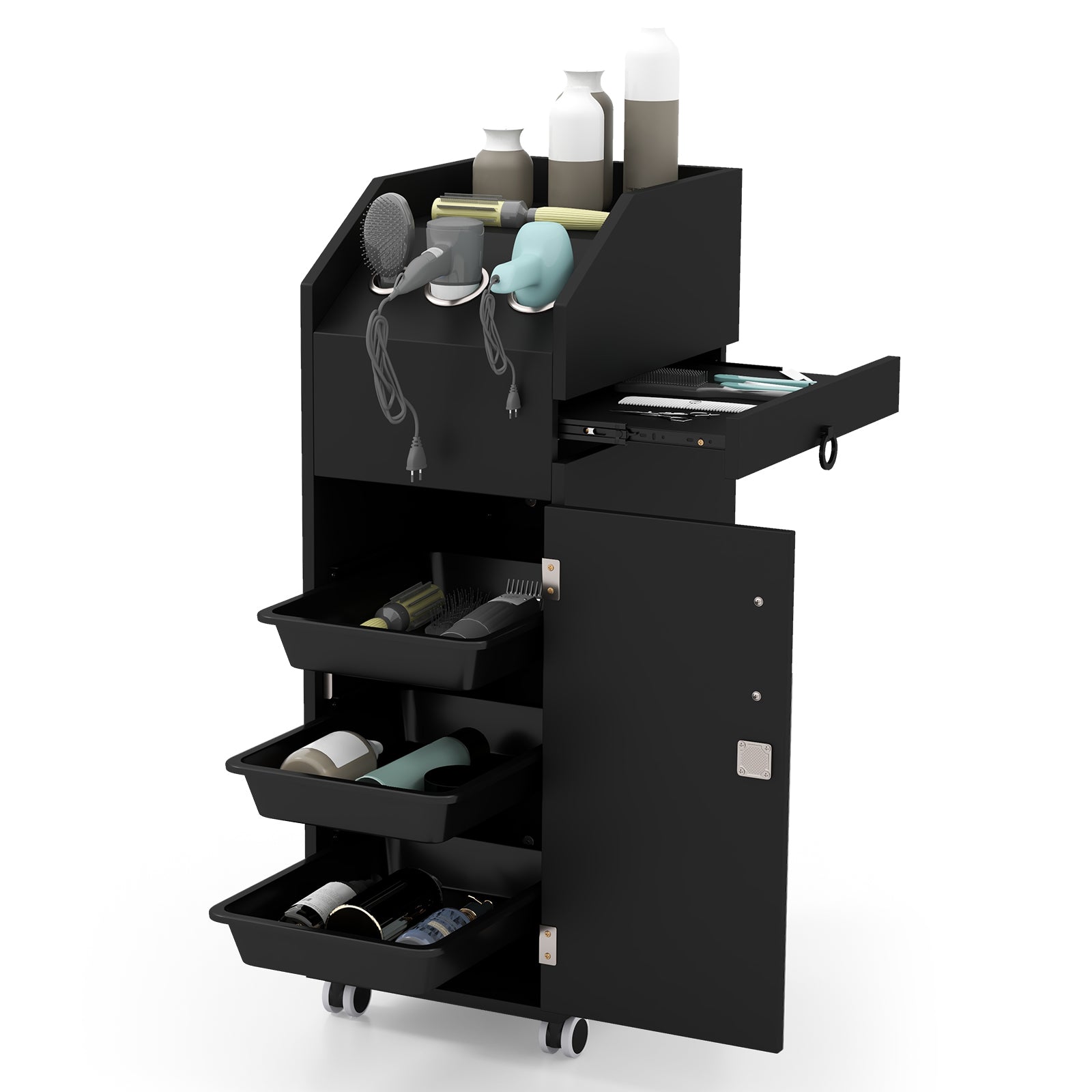 Salon Trolley Cart 360¡ã Rolling Tool Cart Mobile Storage Station with 4 Lockable Wheels-Black