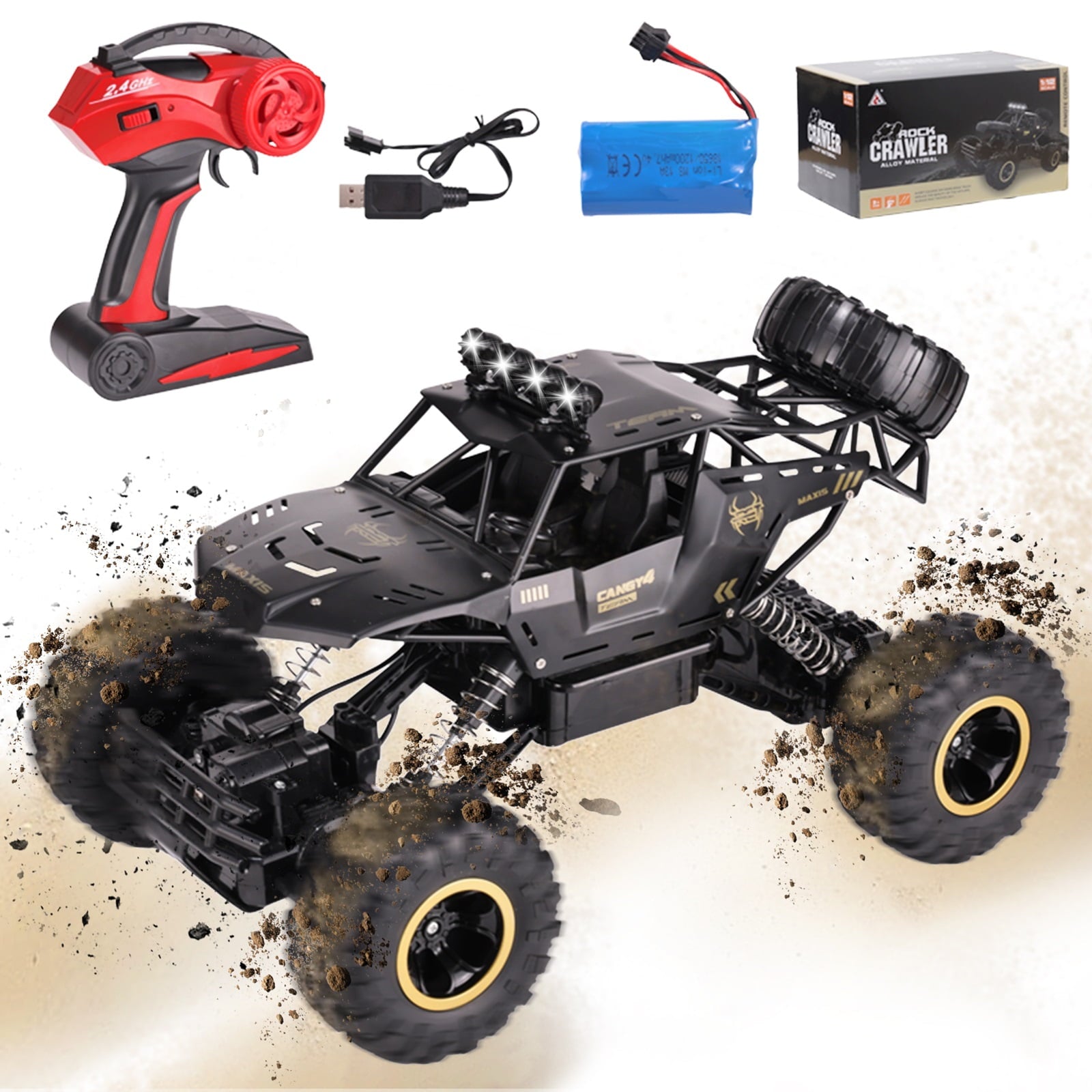 SUGIFT 1 12 Rc Car Off Road Truck Remote Control Car Metal Shell 2 4G 4WD Dual Motors with 2 Batteries Black