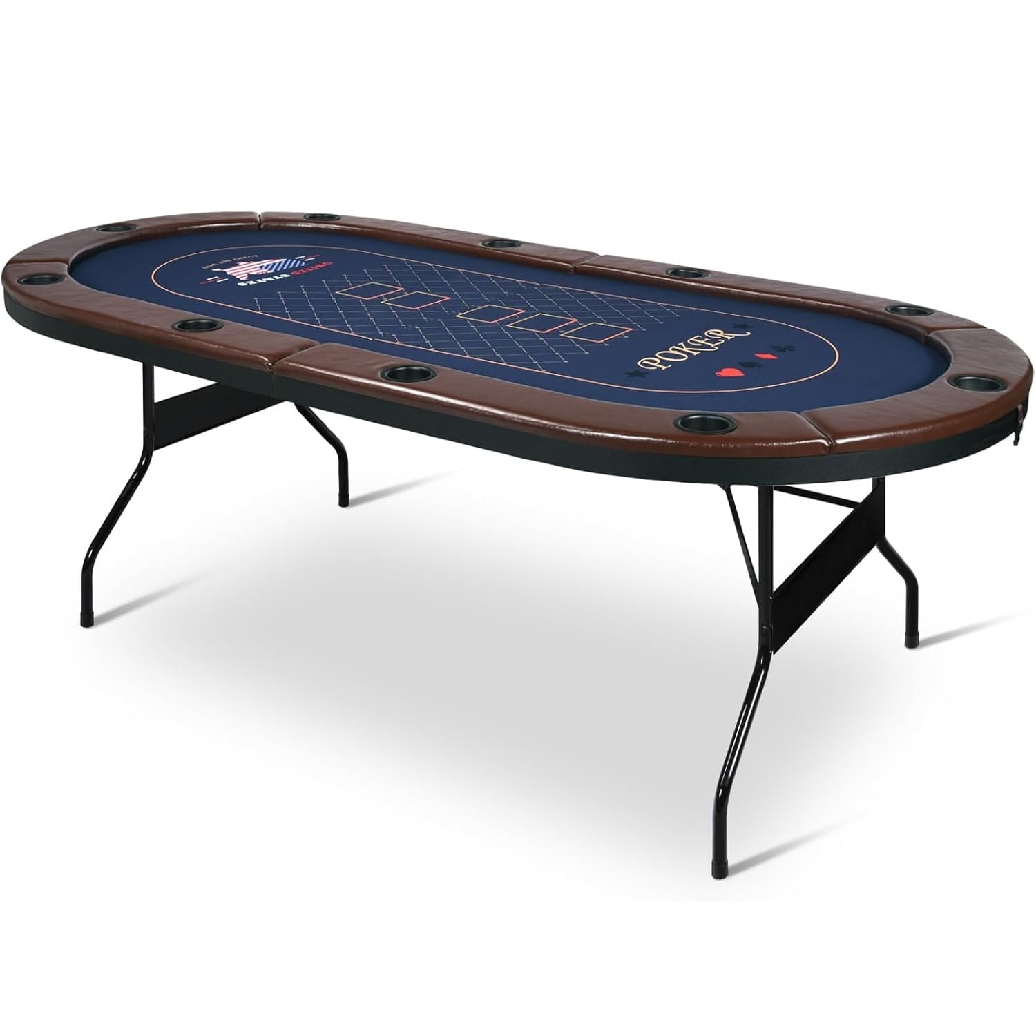 SUGIFT 10 Player Foldable Poker Table Texas Holdem Table Folding Leisure Game Table Portable Casino Table for Game Room with Padded Rails and Cup Holders Brown 84 inch