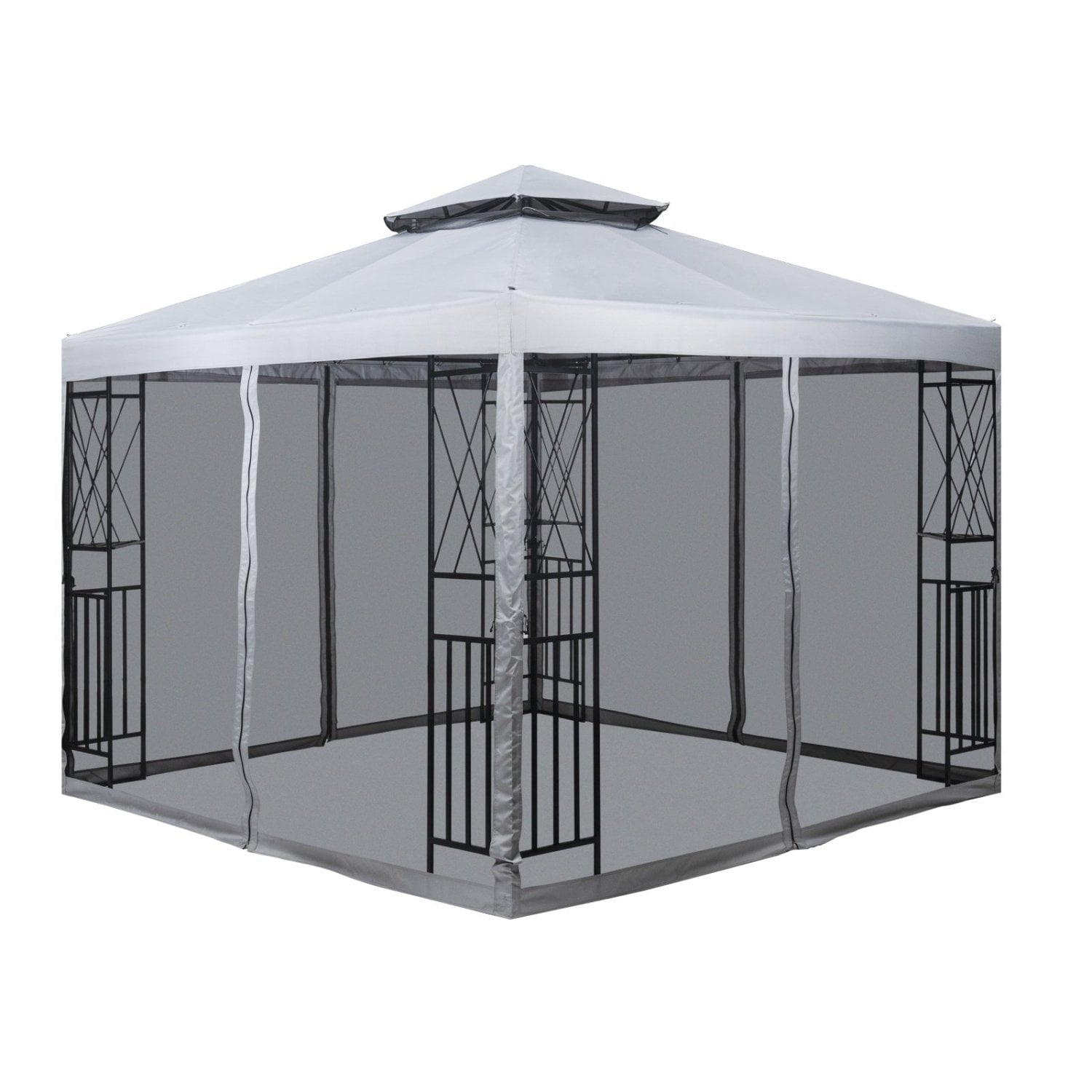 SUGIFT 10x10ft Gazebo Gazebo with Mosquito Netting, Waterproof Metal Frame Gazebo for Backyard, Gray