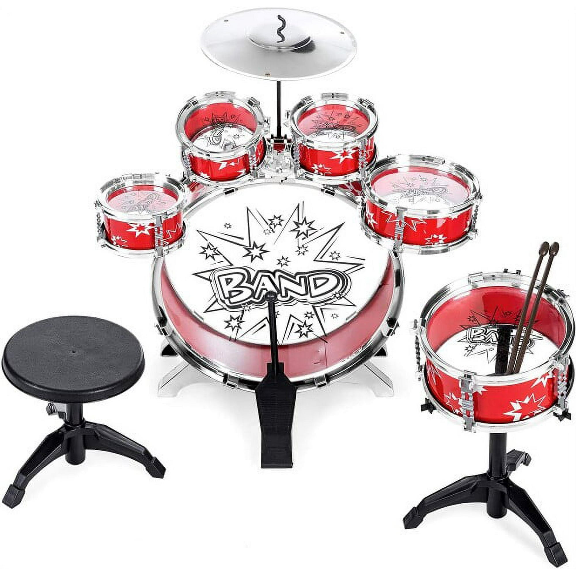 SUGIFT 11-Piece Kids Starter Drum Set , Red