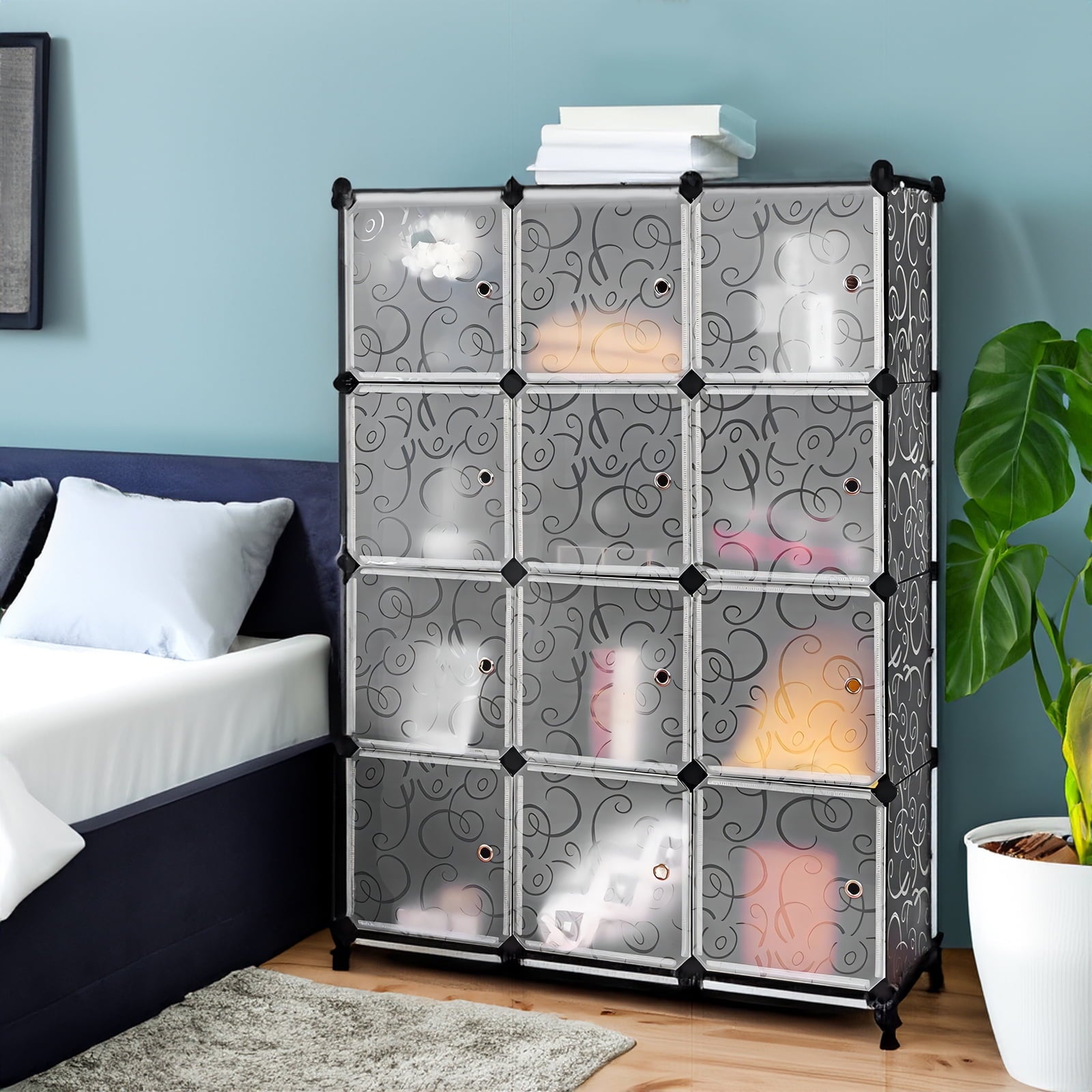 SUGIFT 12 Cube Portable Closet Storage Organizer DIY Clothes Wardrobe Cabinet W/Doors