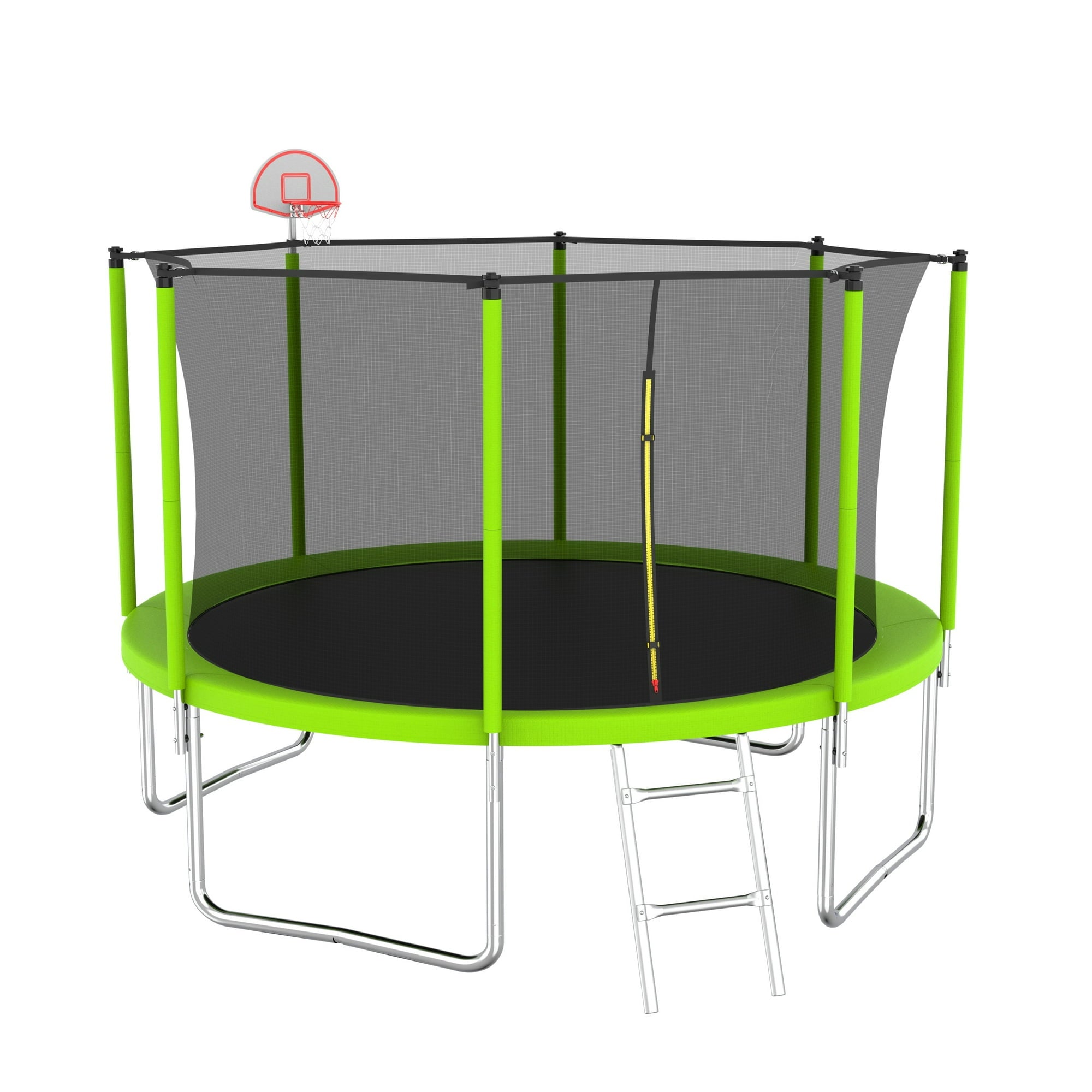 SUGIFT 12FT Trampoline Green for Kids & Adults with Basketball Hoop and Ball ,Recreational Trampolines with Safety Enclosure