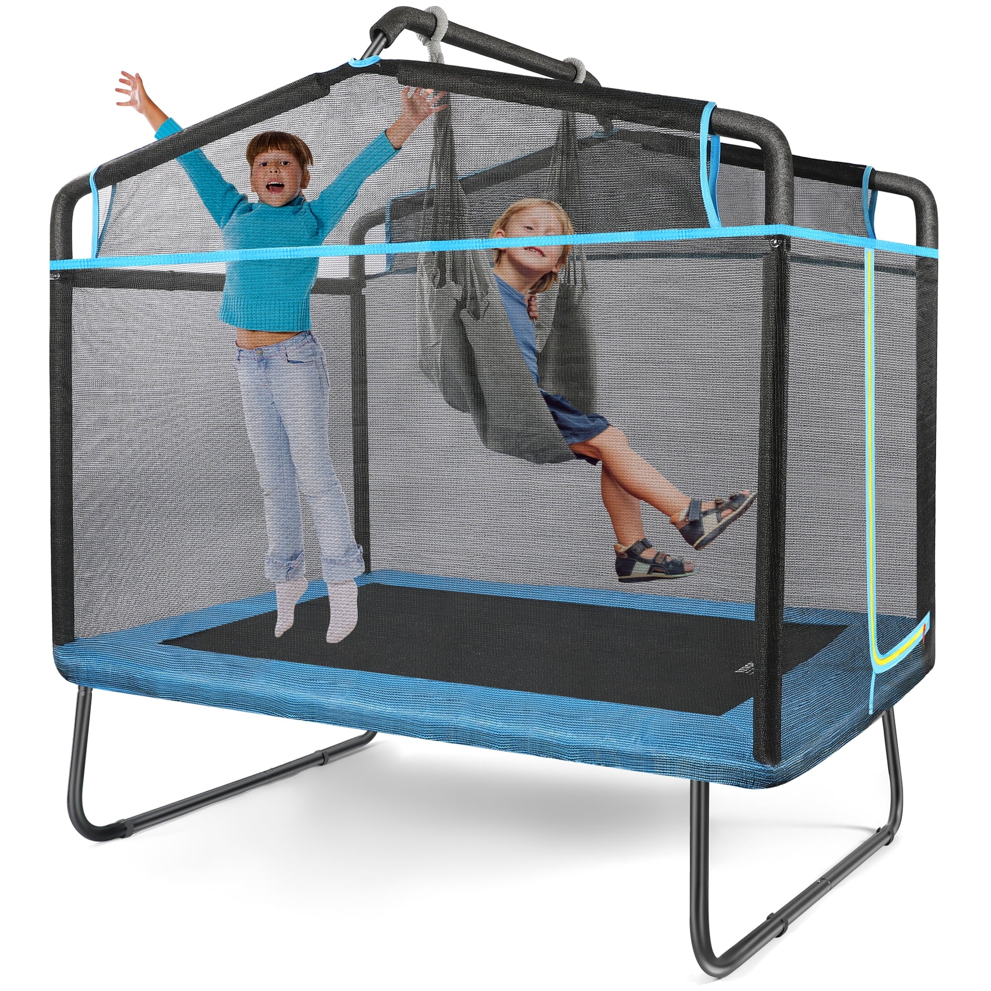 SUGIFT 12ft Trampoline with Safe Enclosure Net 680 lbs Outdoor Fitness Trampoline, Blue