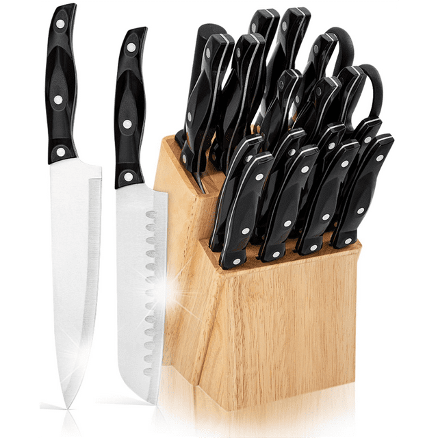 SUGIFT 19 Pieces Knife Block Set with Block, Stainless Steel Knife Set for Best Gift