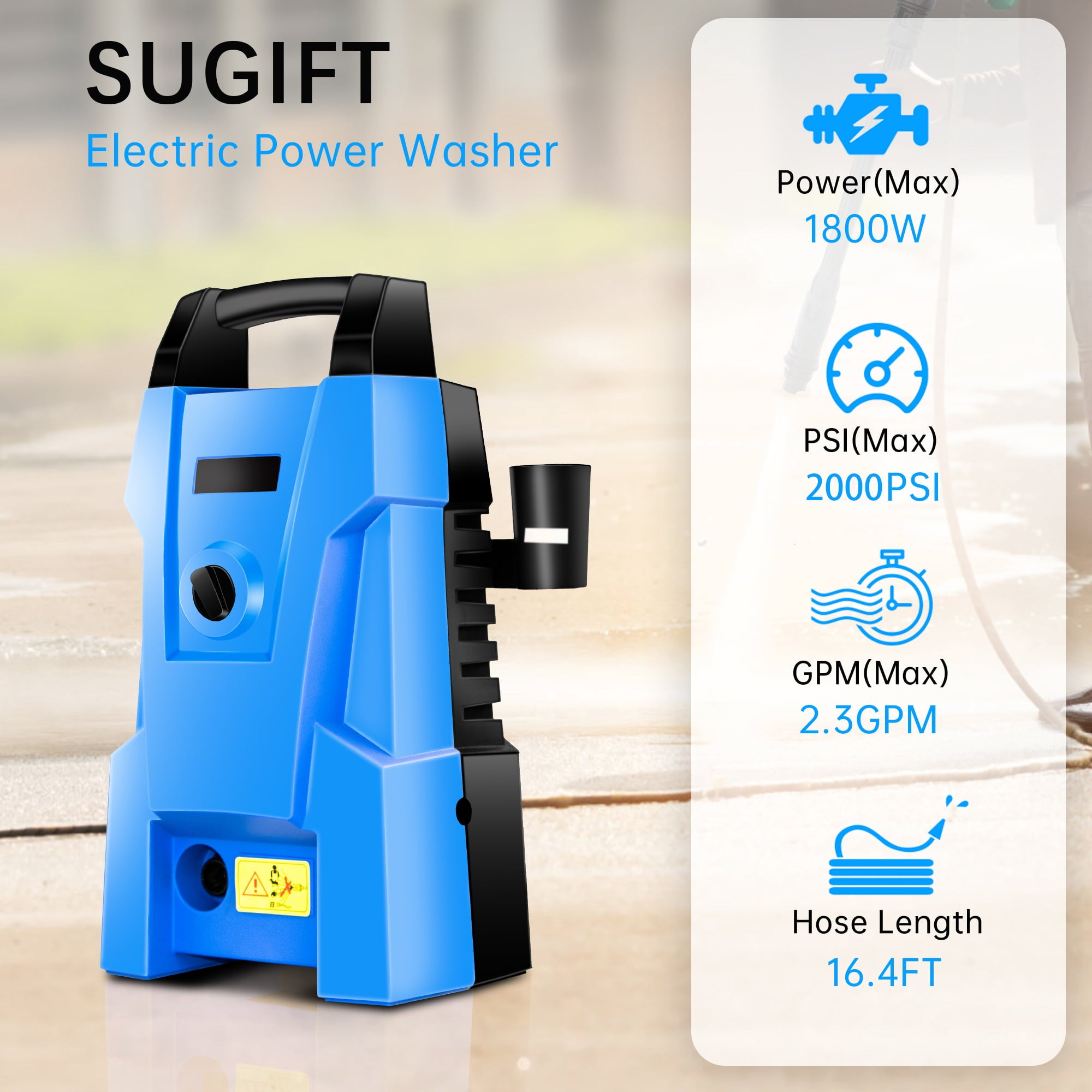 SUGIFT 2000 PSI 2.3 GPM Electric Pressure Washer 1800W High Pressure Washer Cleaner Machine