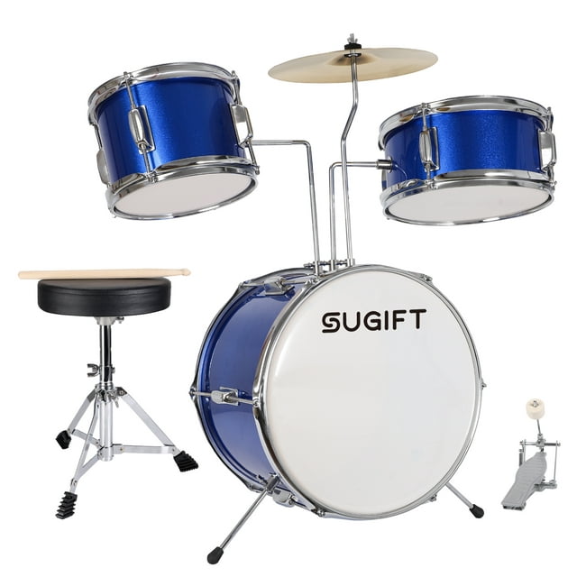 SUGIFT 3-Piece Junior Drum Set with Throne, Pedal, Drumsticks, Blue