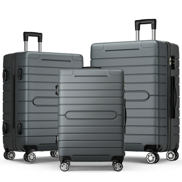 SUGIFT 3 Piece Luggage Set, Hardside Luggage Spinner Wheels Suitcase Carry on Luggage, TSA Lock, 20in24in28in, Gray