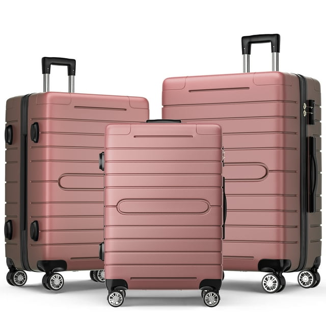 SUGIFT 3 Piece Luggage Set, Hardside Luggage Spinner Wheels Suitcase Carry on Luggage, TSA Lock, 20in24in28in, Rose Gold