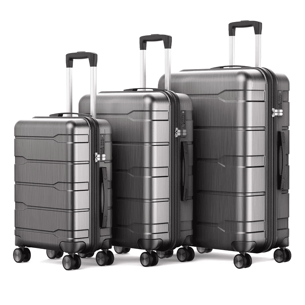 SUGIFT Hardside Luggage Set 3 Piece Lightweight Suitcase with TSA Lock Spinner Wheels, Black