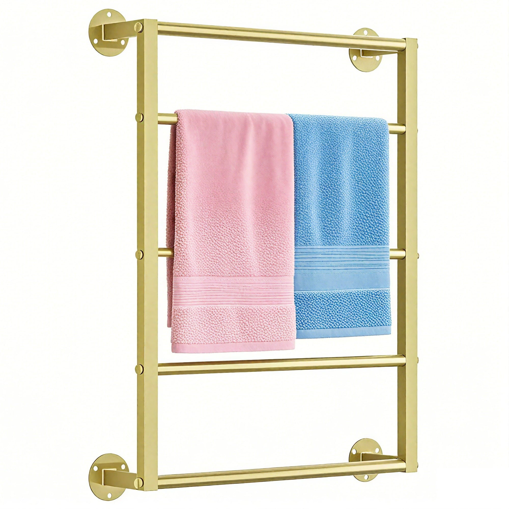 SUGIFT 18 Towel Rack Wall Mounted 5-Tier Towel Holder Space Saving Towel Storage Organizer for Bathrooms Gold