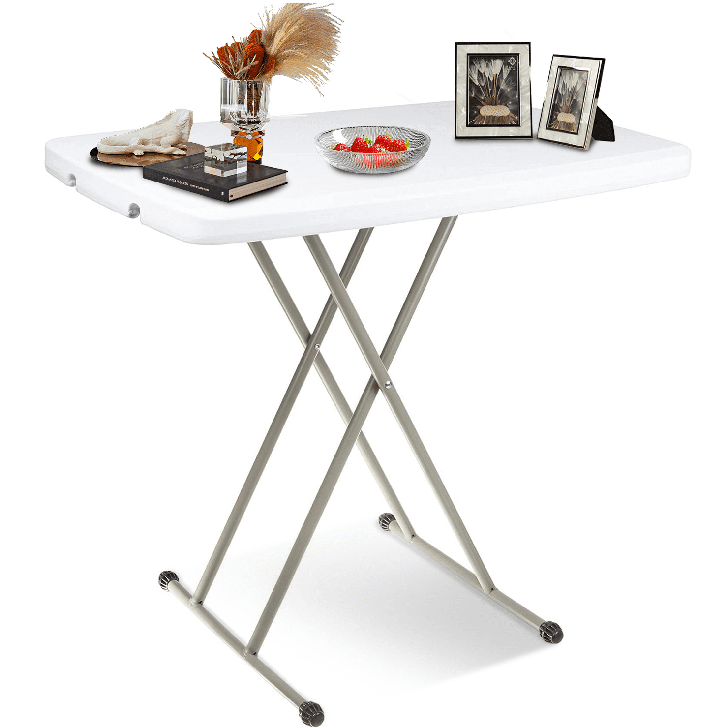 SUGIFT 30 inch Folding Table Indoor and Outdoor, Fold-in-Half Portable Picnic Table for Camping, White