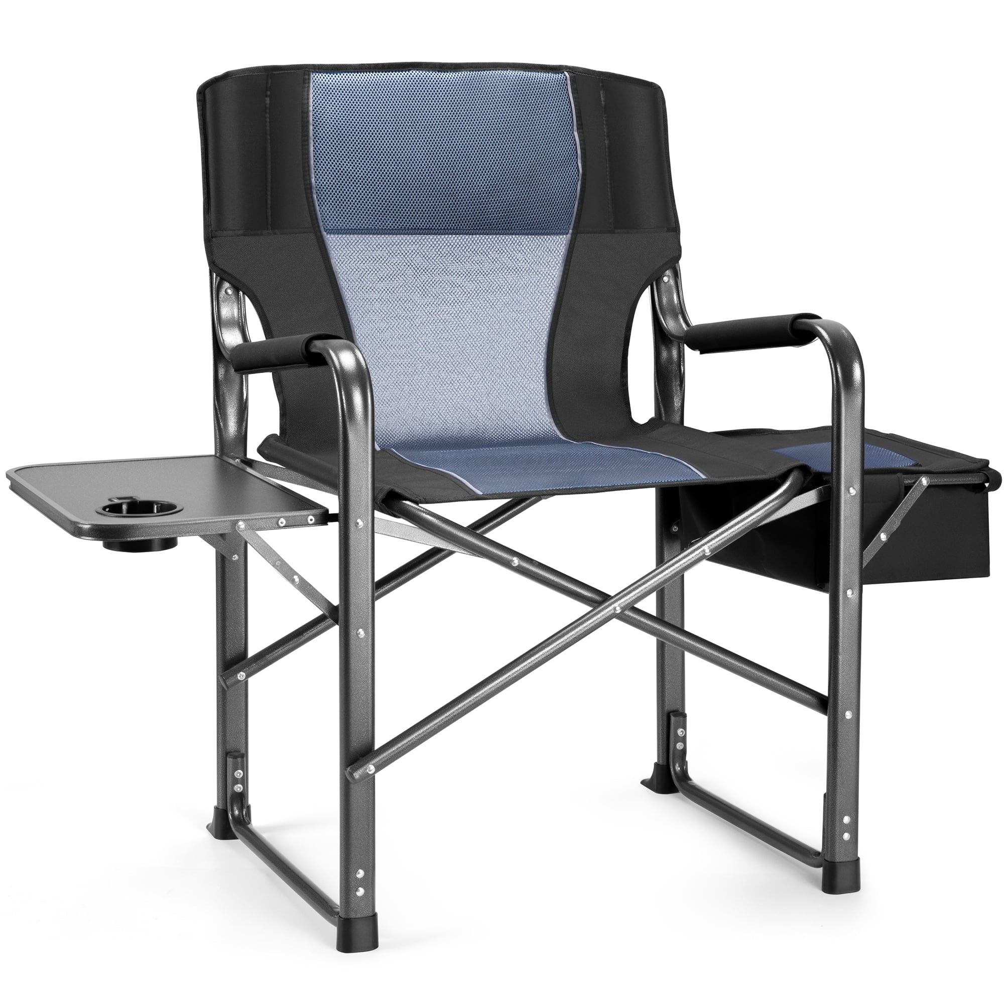 SUGIFT 300lbs Folding Camping Chairs with Cooler Bag Lawn Chairs with Side Table for Outdoor Lawn Sports Fishing Black