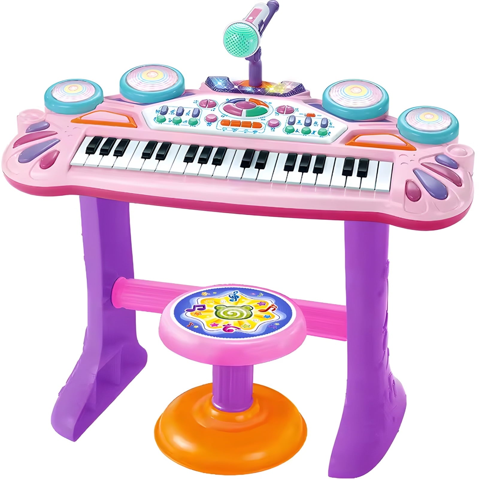 SUGIFT 37-Key Kids Electronic Piano Keyboard w/ Multiple Sounds, Lights Microphone, Stool - Pink