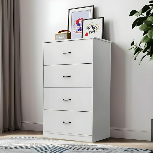 SUGIFT 4 Drawer Wood Dresser for Bedroom, Modern Storage Cabinet Dresser , Light Gray