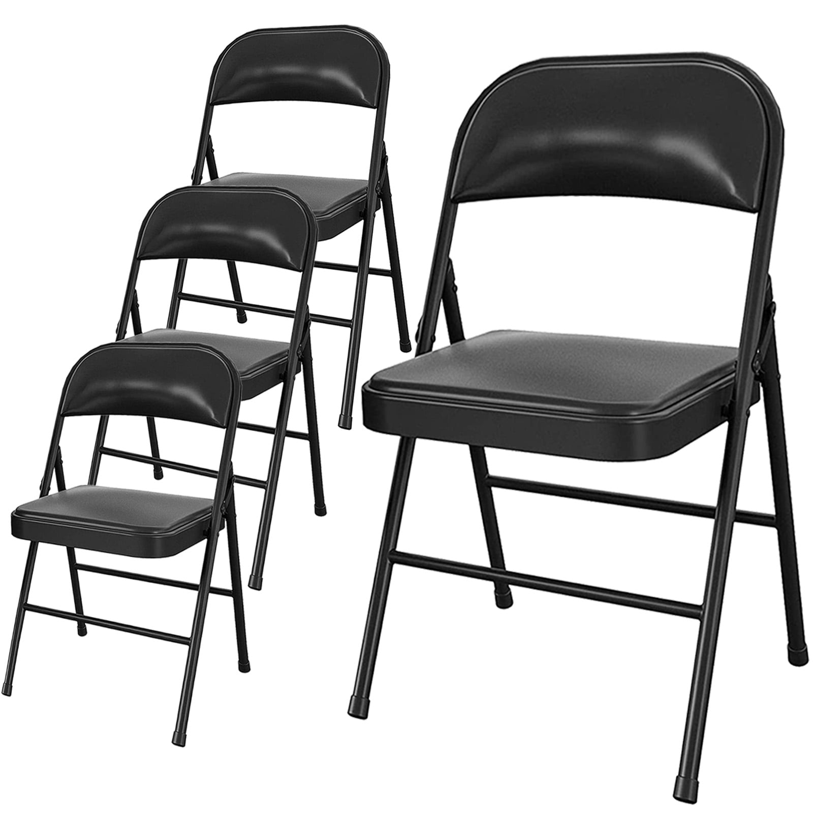 SUGIFT 4 Pack Black Padded Metal Folding Chair for Outdoor Indoor