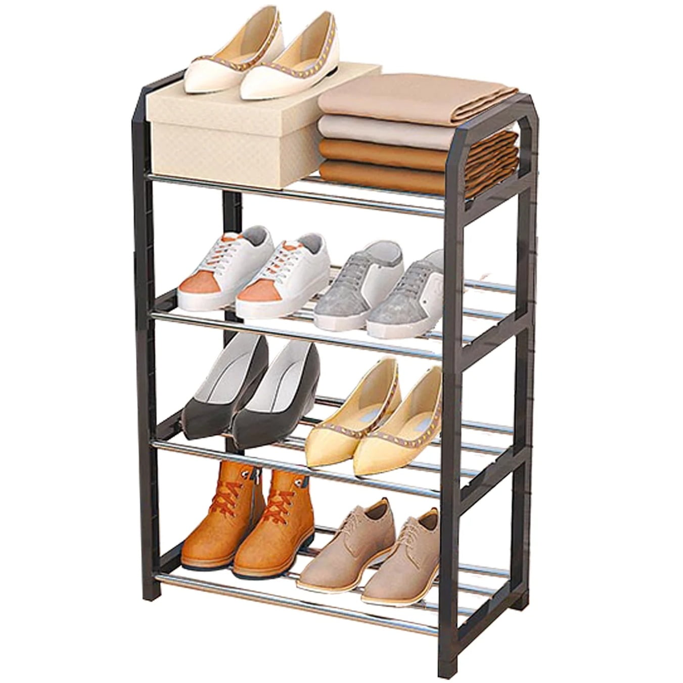 SUGIFT 4-Tier Shoe Rack with Dustproof Cover Shoe Storage Organizer for Closet Entryway