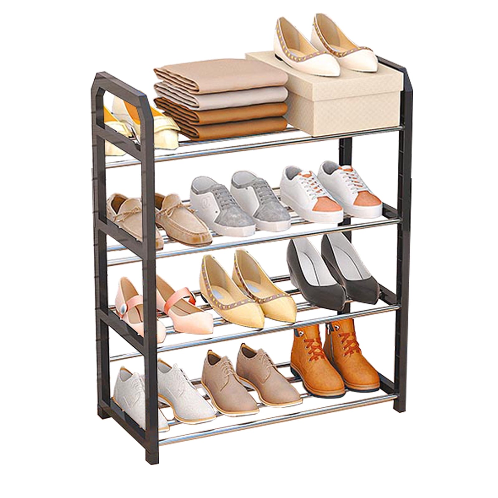 SUGIFT 4 Tier Shoe Rack Steel Shoe Shelves Organizer for Closet Hallway Bedroom Entryway Black