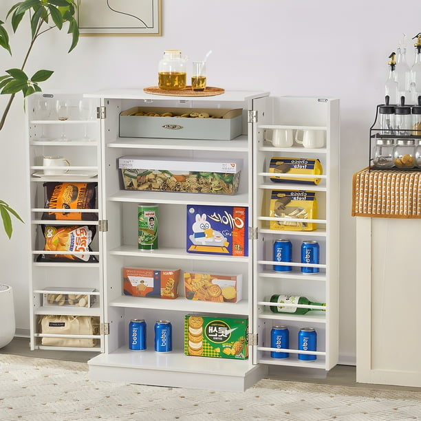 SUGIFT 41" Kitchen Pantry Storage Cabinet Farmhouse Pantry Cabinet with Doors and Adjustable Shelves, White