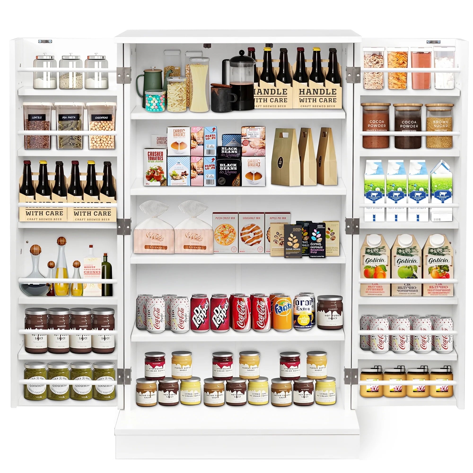SUGIFT 41 Kitchen Storage Cabinet Freestanding Pantry Cabinet with 5-Layer Adjustable Shelves for Dining Room White