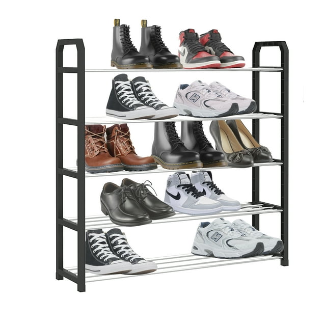 SUGIFT 5-Tier Stackable Shoe Rack, 15-Pairs Sturdy Shoe Shelf Storage , Black Shoe Tower for Bedroom, Entryway, Hallway, and Closet