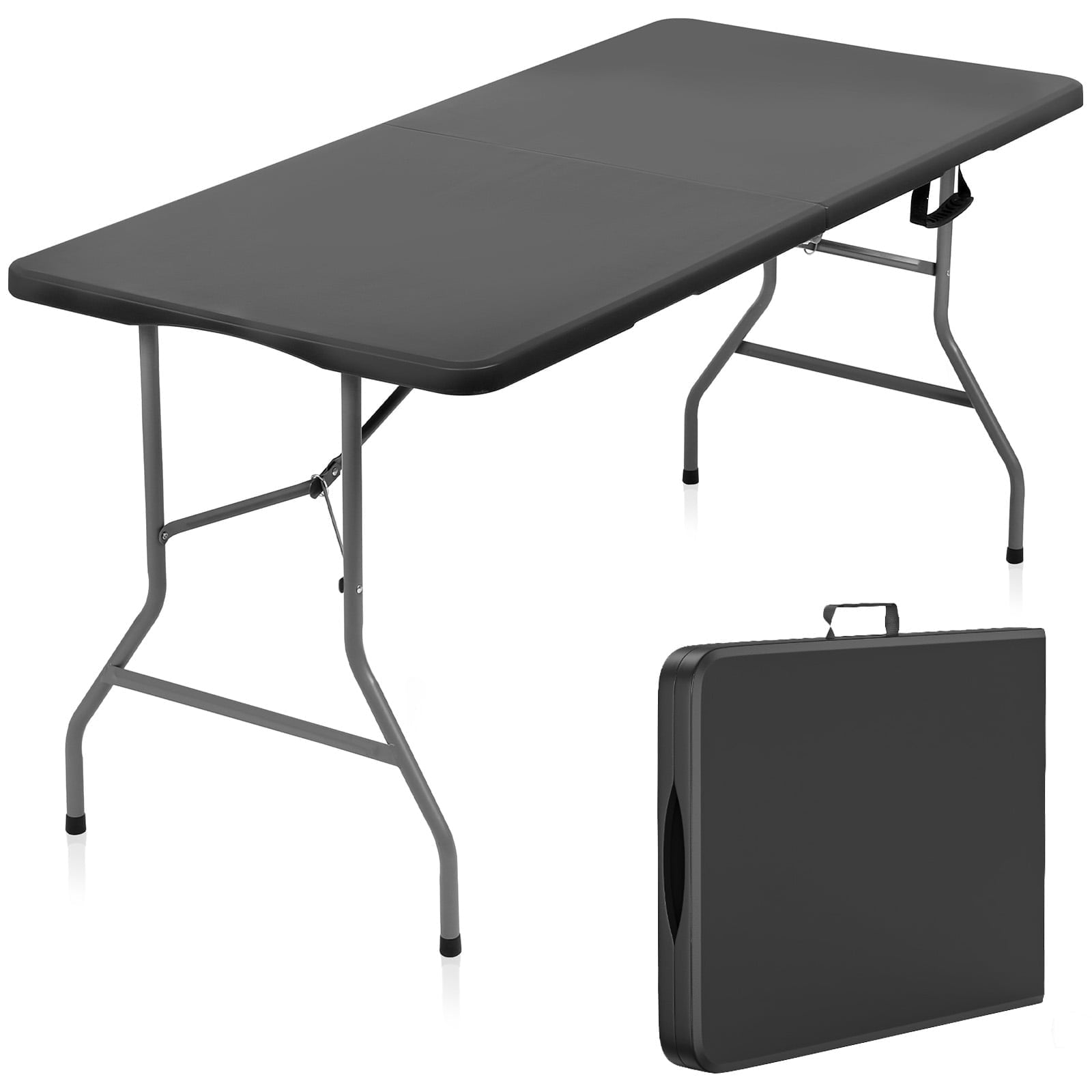 SUGIFT 5 ft Folding Table Plastic Foldable Table Portable Plastic Table for Indoor Outdoor Use and Events, Black