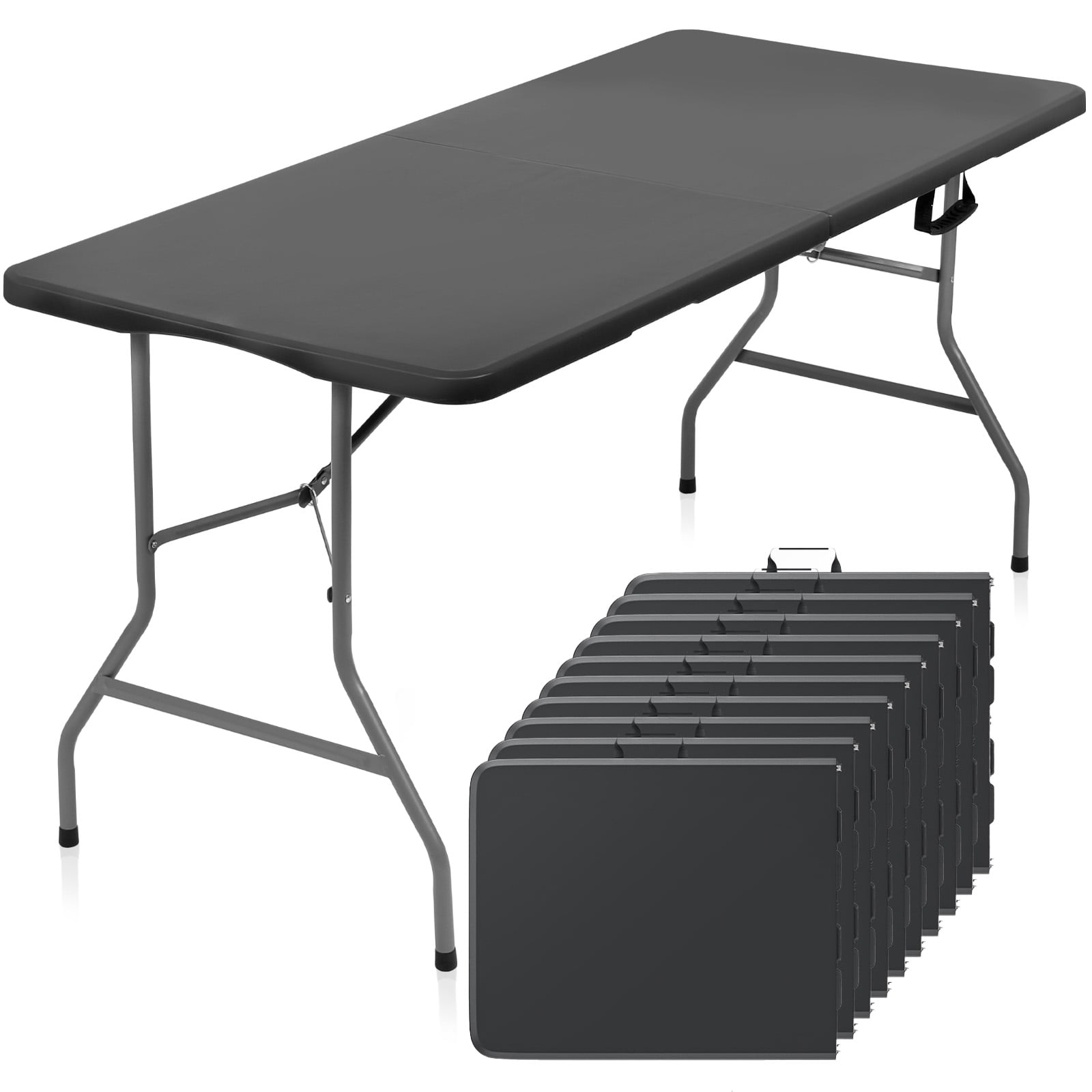 SUGIFT 5 ft Folding Table Portable HDPE Rectangular Table with Carry Handle, 10pack, Black