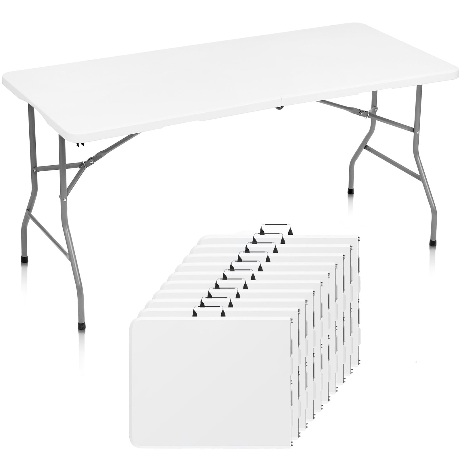 SUGIFT 5 ft Folding Table Portable HDPE Rectangular Table with Carry Handle, 10pack, White