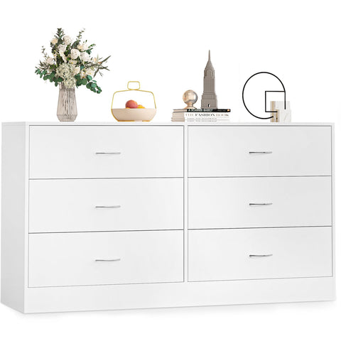 white dresser large SUGIFT 6 Drawer White Dresser for Bedroom Versatile Chests of Drawers