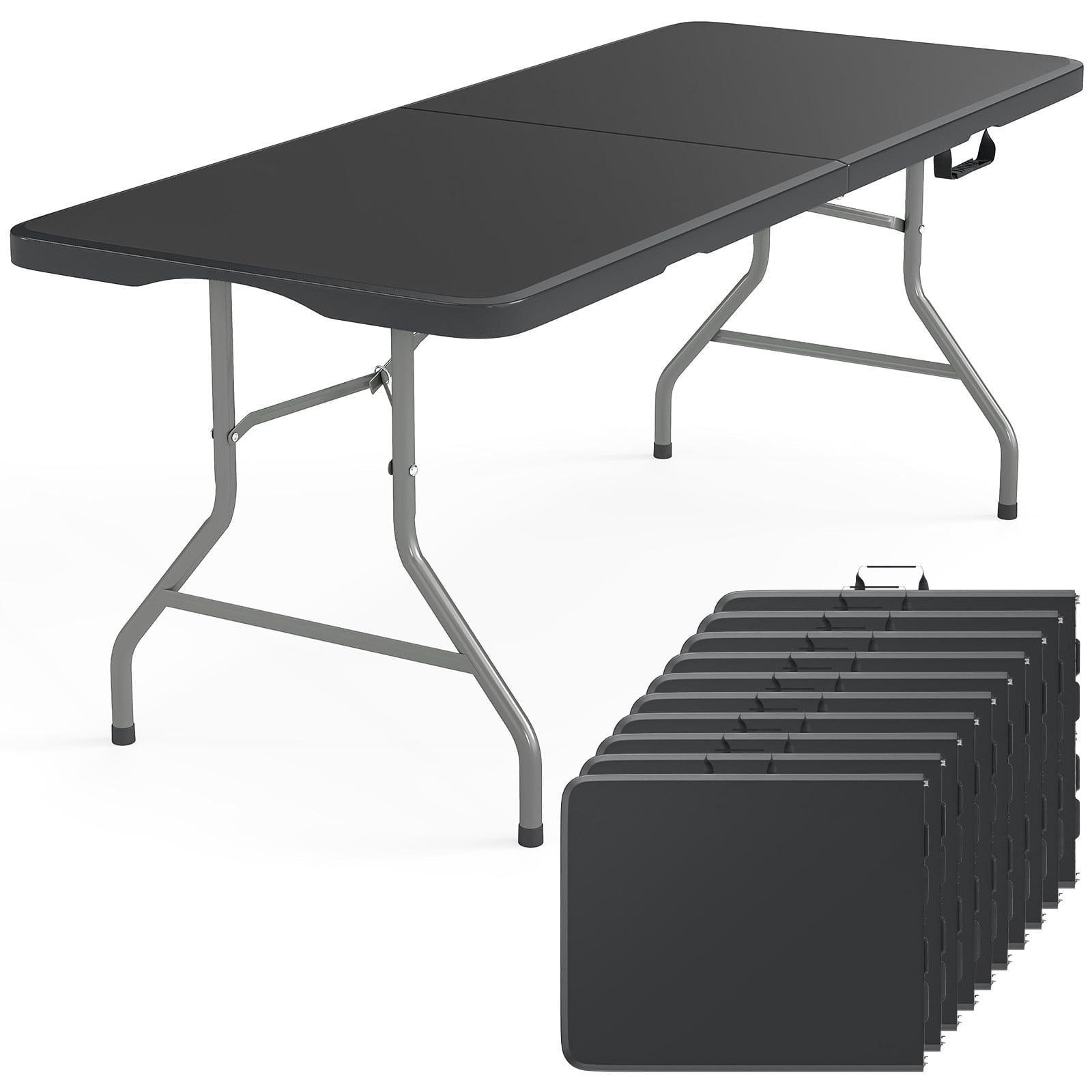 SUGIFT 6ft Folding Table Portable 6 Foot Plastic Table with Handle for Indoor Outdoor Use, 10pack, Black