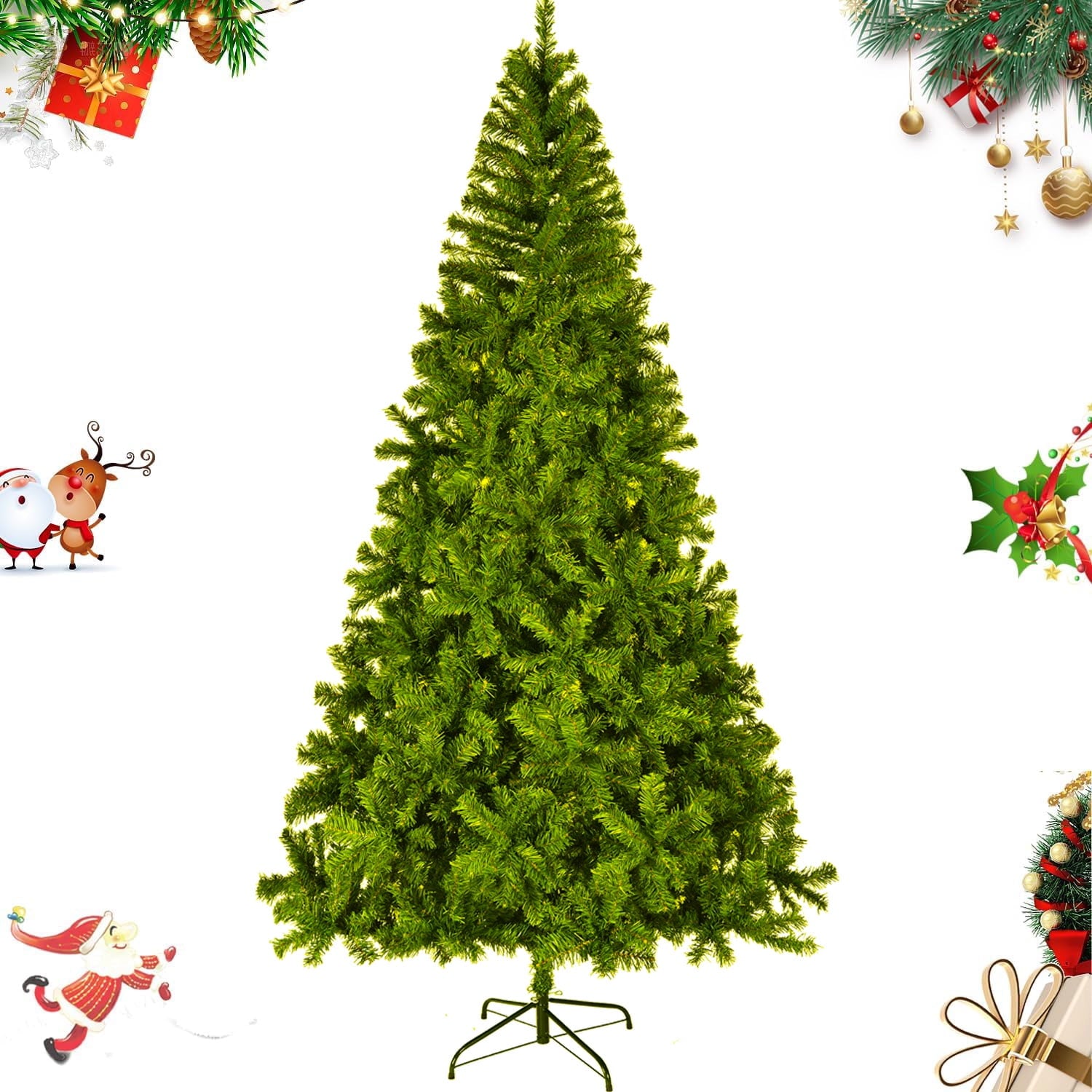 SUGIFT 7.5ft Premium PVC Christmas Tree 1405 Branches Metal Base Indoor Outdoor Green