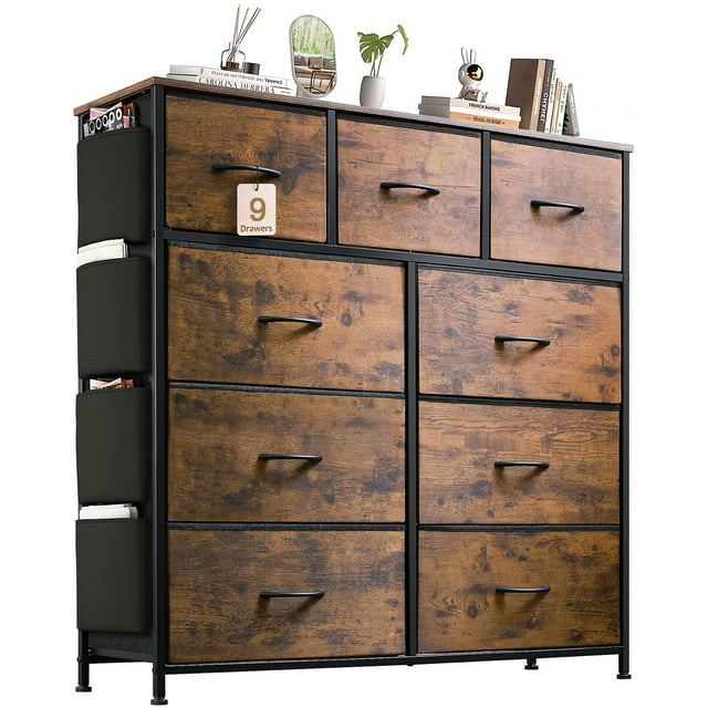 nobody's child dress SUGIFT 9 Drawer Dresser, Chest of Drawers for Bedroom , Fabric Dresser