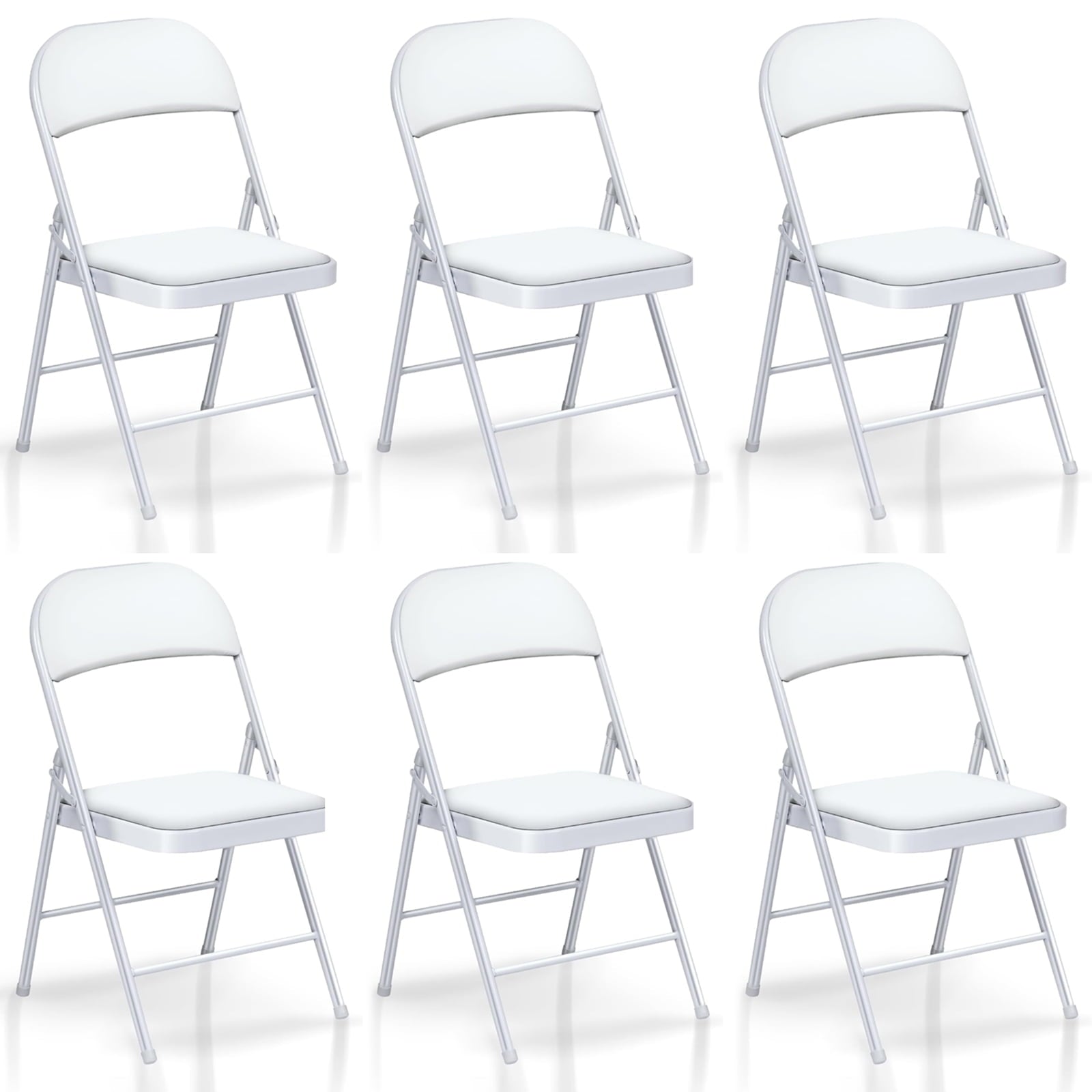 SUGIFT Deluxe Padded Seat and Metal Back Folding Chairs, White, 6 Pack