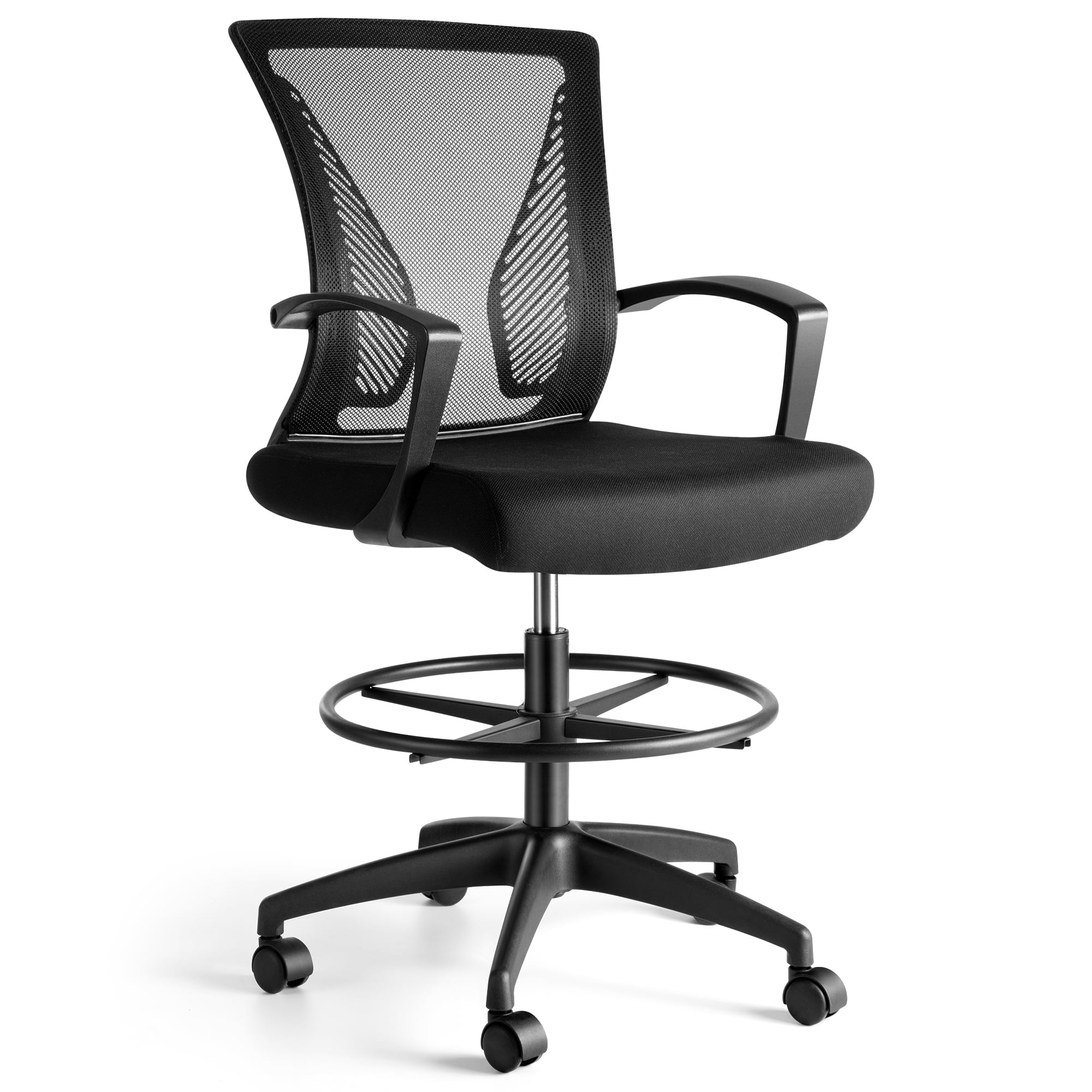 SUGIFT Drafting Chair Tall Office Chair with Lumbar Support and Adjustable Footrest Ring, Black