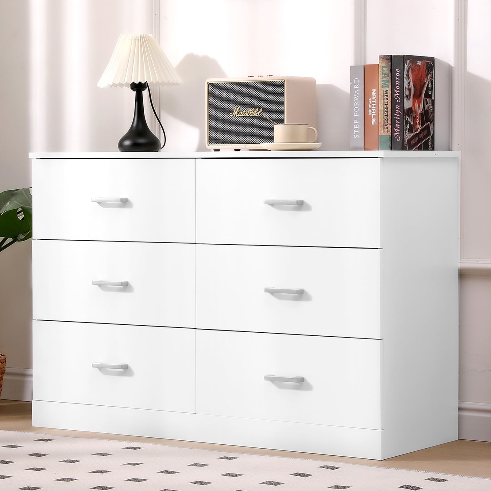 SUGIFT Dresser for Bedroom, White Dresser 6 Drawer with Wide Storage S SUGIFT Dresser for Bedroom, White Dresser 6 Drawer with Wide Storage S